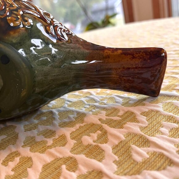 Handcrafted Ceramic Bird Sculpture With Intricate Floral Patterns - Earth Tones - Picture 11 of 12